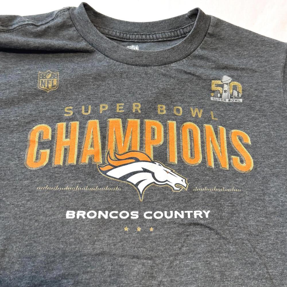 Denver Broncos NFL T-Shirt Youth 14/16 Super Bowl 50 Champions Gray Pro Gear - Picture 2 of 5